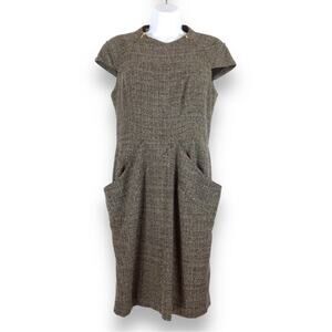 KAY UNGER Tweed Sheath Dress Pocket & Zipper Trim size 10